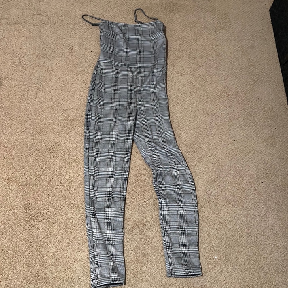 Brown/Grey Plaid Jumpsuit